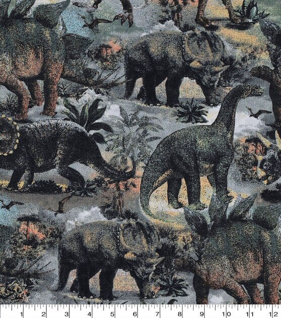 Novelty Cotton Fabric Realistic Dinos