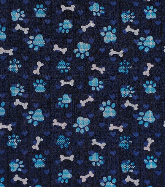 Novelty Cotton Fabric 43" Blue Paw Prints, , hi-res, image 2