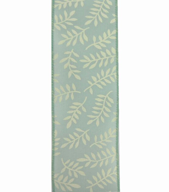 Save the Date 2.5"x15' Ivory Ferns Green Woven Ribbon, , hi-res, image 2