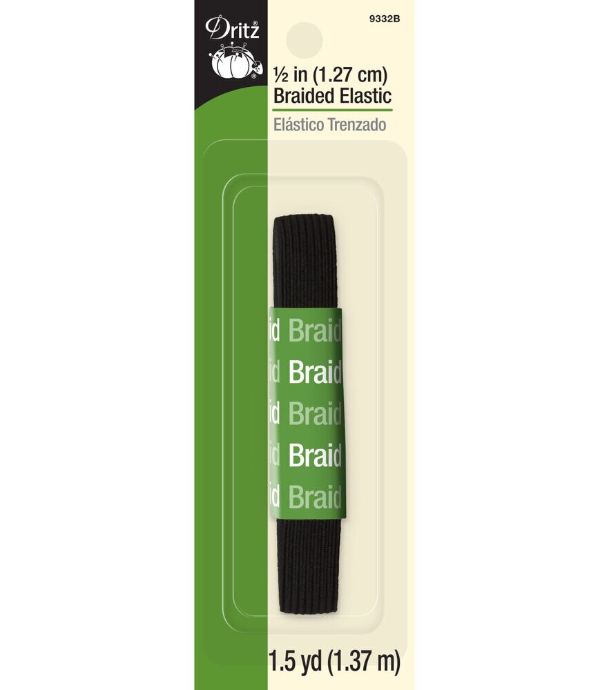 Braided Elastic 1/2", Black, swatch