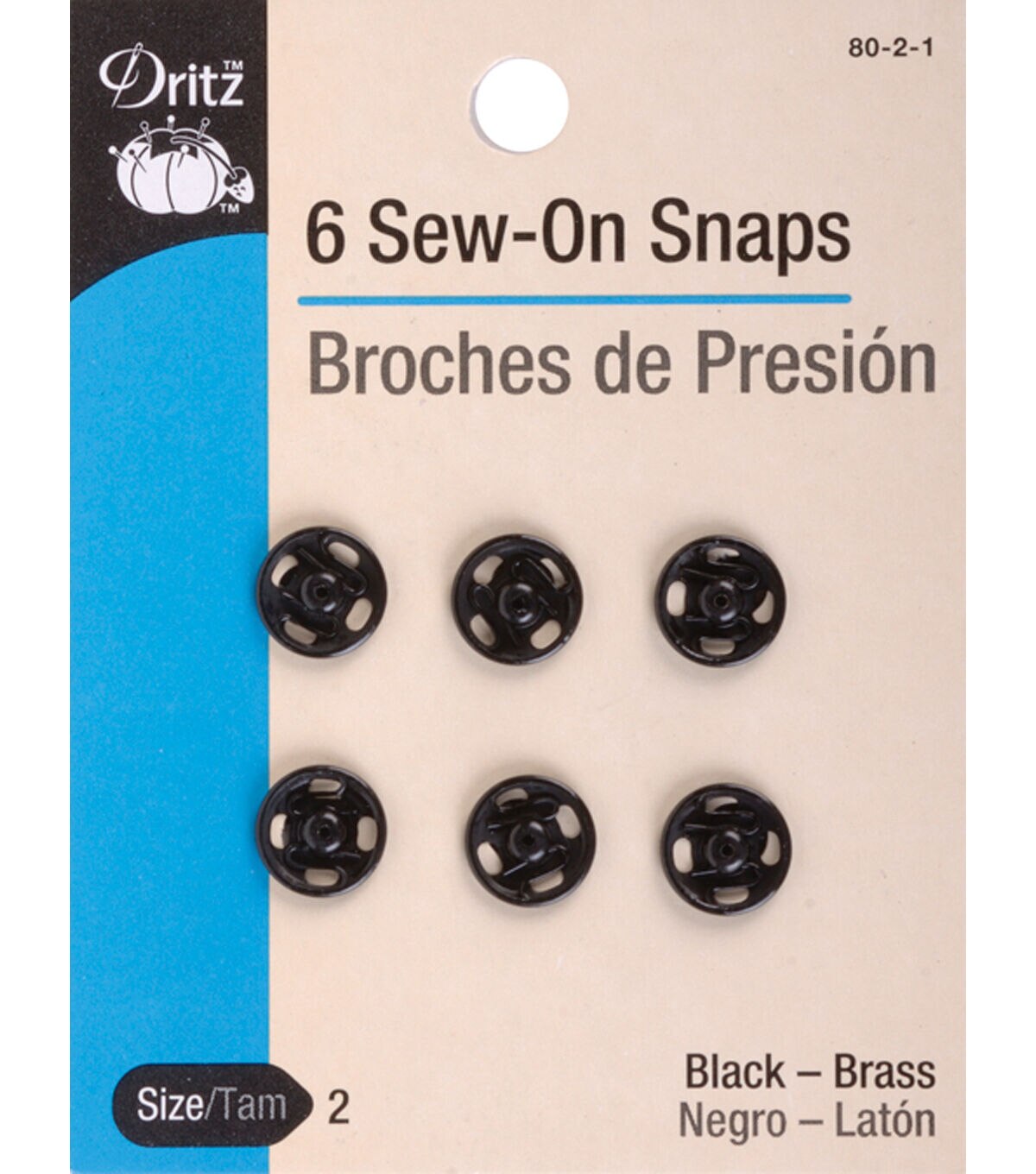 Size 3 4-Count Dritz 80-3-1 Sew-On Snaps Black 