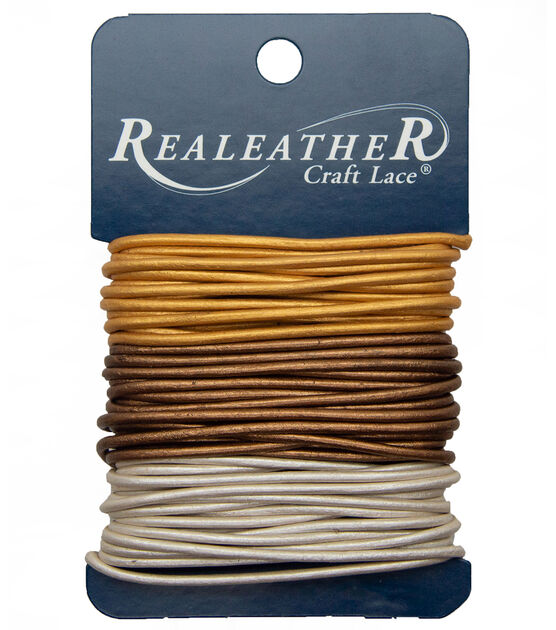 Realeather Lace 2mm Carded 9yd Gold, Silver and Bronze