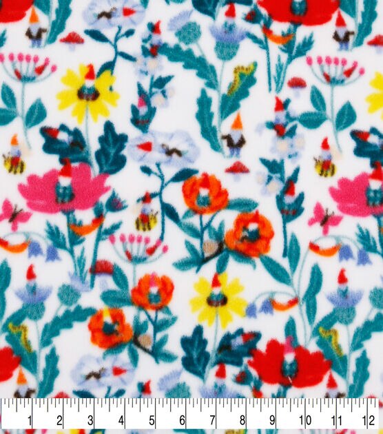 Gnomes & Floral Anti Pill Fleece Fabric, , hi-res, image 3