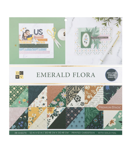 DCWV 12 x 12 Emerald Flora 36 Sheet Paper Pack