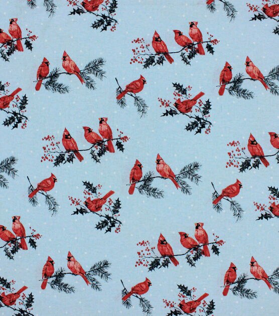Cardinals on Blue Super Snuggle Flannel Fabric, , hi-res, image 1