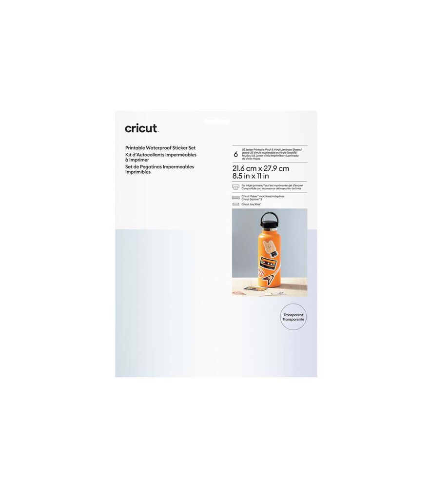 Cricut 8.5" x 11"Waterproof Sticker Set 6ct, Transparent, swatch, image 1