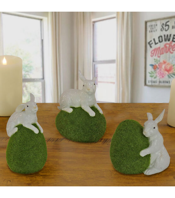 National Tree White Bunny with Green Moss Egg, Set of 3, , hi-res, image 3