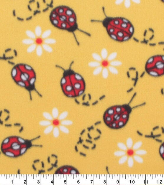 Blizzard Fleece Fabric Ladybug On Yellow