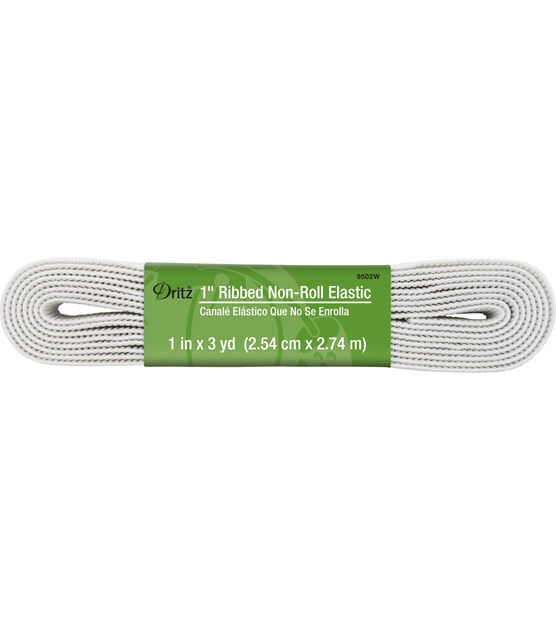 Dritz 1" Ribbed Non-Roll Elastic, White, 3 yd