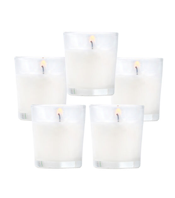 5pk White Unscented Votive Candles With Glass Holders by Hudson 43, , hi-res, image 3