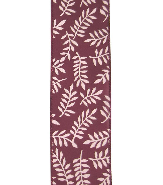 Save the Date 2.5" x 15' Blush Ferns on Cranberry Ribbon, , hi-res, image 2