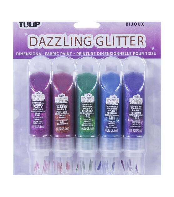 Tulip Dazzling Glitter Dimensional Fabric Paint 2oz 5 Pkg Jewels