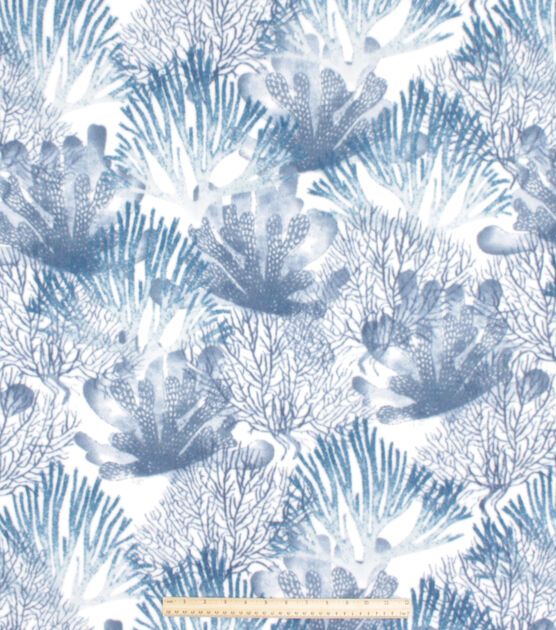 Blue Coral on White Anti Pill Fleece Fabric, , hi-res, image 2