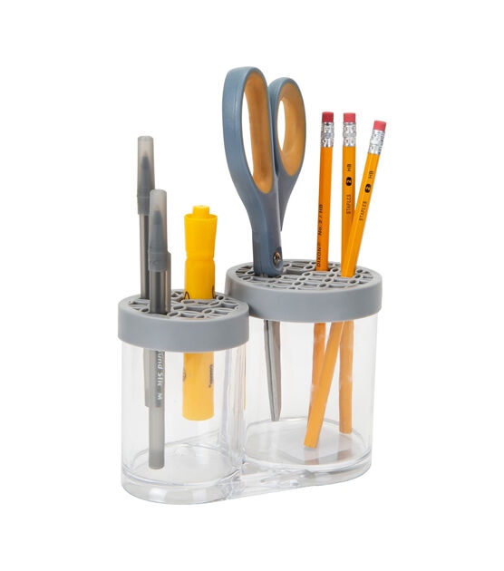 Simplify 6" Gray 2 Compartment Cosmetic Brush Holder, , hi-res, image 7