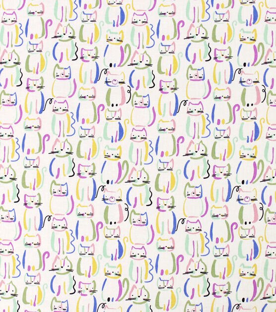 Novelty Cotton Fabric Bright Sketch Cats