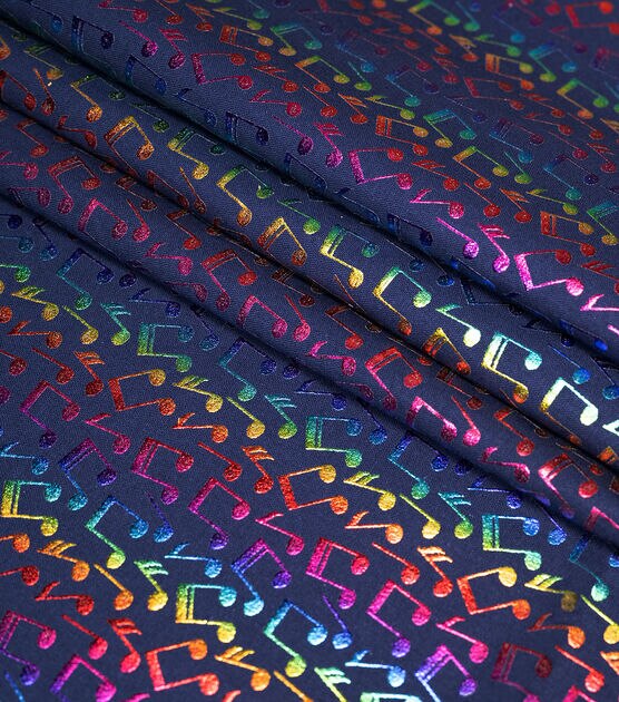 Bright Music Notes Novelty Foil Cotton Fabric, , hi-res, image 3