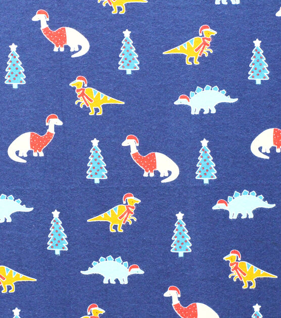 Dinosaur & Trees on Blue Super Snuggle Christmas Flannel Fabric