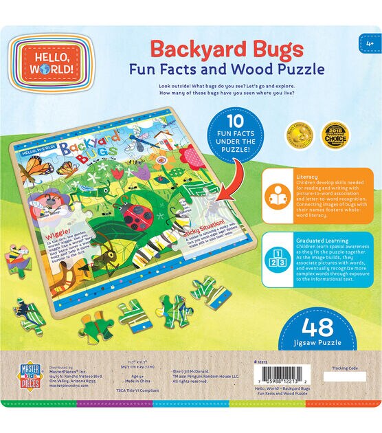 MasterPieces 11" x 11" Hello World Backyard Bugs Wood Puzzle 48pc, , hi-res, image 2