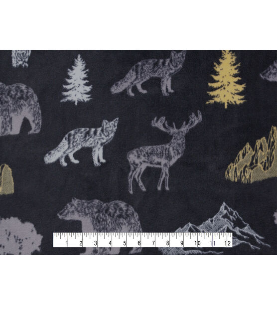 Forest Animals on Black Anti Pill Fleece Fabric, , hi-res, image 4