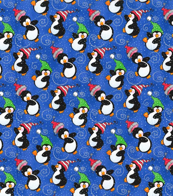 Fabric Traditions Dancing Penguins on Blue Christmas Cotton Fabric