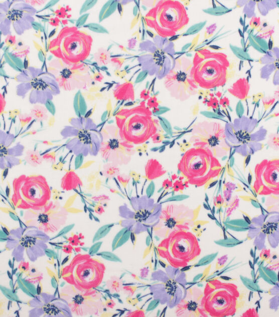 Pastel Poppies & Roses Anti Pill Fleece Fabric, , hi-res, image 2