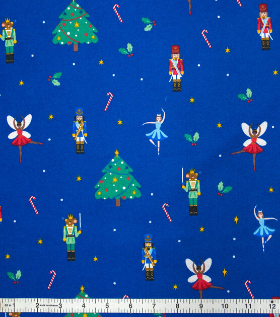 Nutcracker & Trees on Blue Super Snuggle Christmas Flannel Fabric