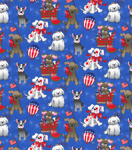 Fabric Traditions Dogs on Blue Glitter Patriotic Cotton Fabric, , hi-res, image 2