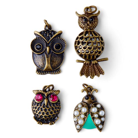 4ct Antique Gold Owl & Bug Charms by hildie & jo, , hi-res, image 2