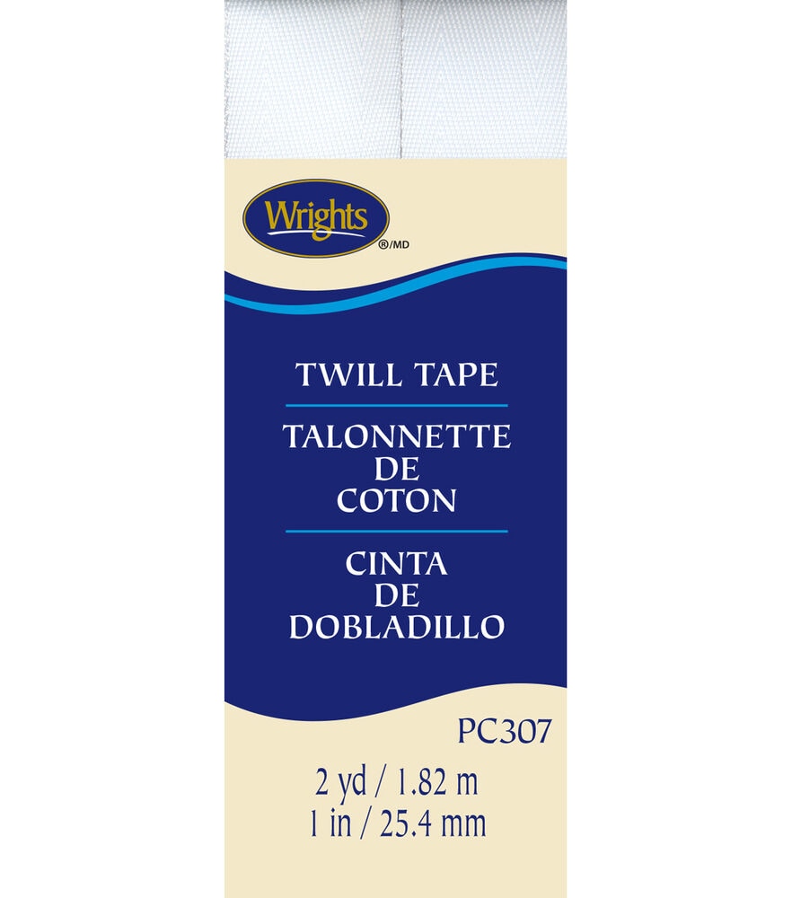 Wrights 1" x 2yd Polyester Twill Tape, White, swatch