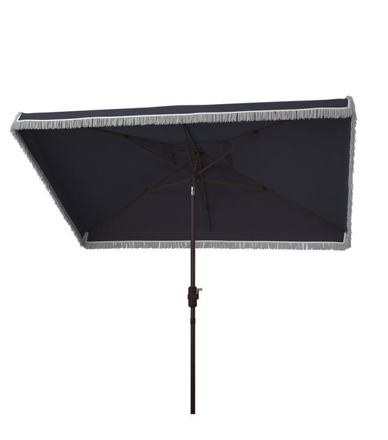 Safavieh 6.5' x 10' Navy Milan Fringe Rectangle Crank Patio Umbrella, , hi-res, image 5