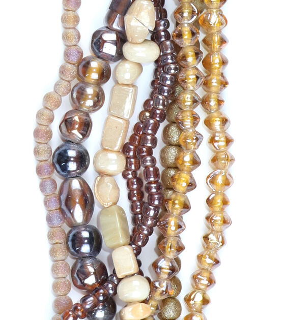 Light Brown Glass Multi Strand Seed Strung Beads by hildie & jo, , hi-res, image 2