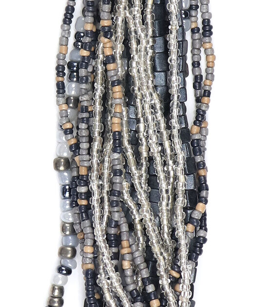 14" Gray Glass Multi Strand Seed Strung Beads by hildie & jo, , hi-res, image 2