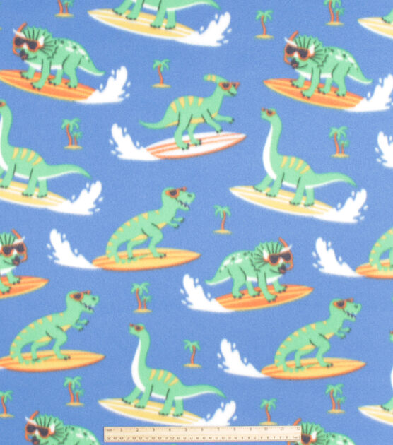 Dinosaurs On Surfboards Blizzard Prints Fleece Fabric, , hi-res, image 2