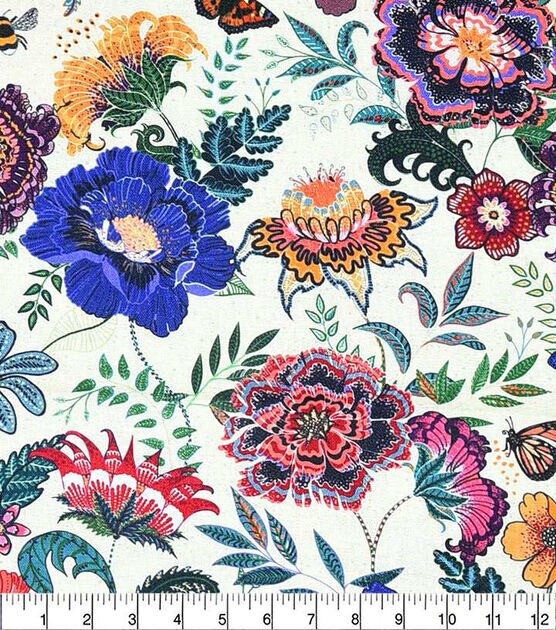 Detailed Floral On Dots Tan Premium Cotton Fabric, , hi-res, image 2