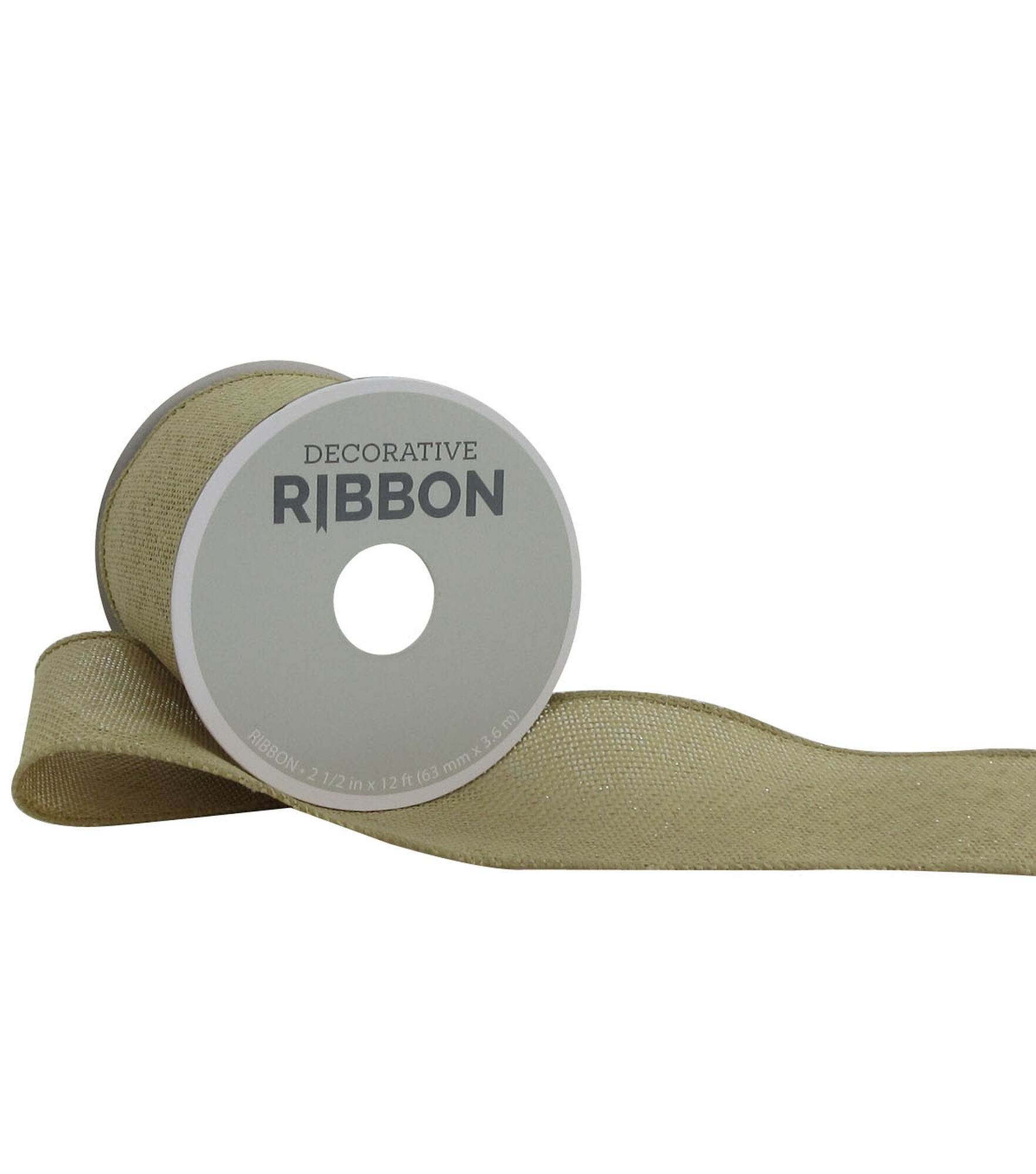 Offray 2.5" x 12' Natural Burlap Ribbon With Metallic Overlay, Silver Overlay, hi-res