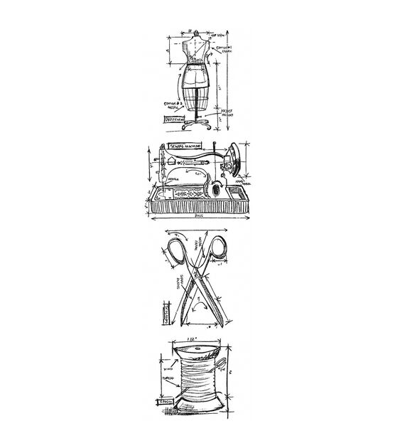 Stampers Anonymous Mini Sewing Blueprints Strip Cling Stamps