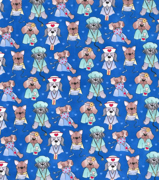 Fabric Traditions Blue Medical Doggies Novelty Prints Cotton Fabric, , hi-res, image 1