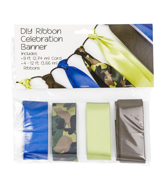 Offray 2.5" x 12' Blue & Gold l DIY Celebration Satin Ribbon Banner Kit