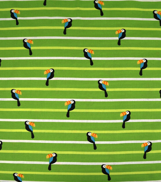 Green Toucan Stripe Novelty Cotton Fabric by POP!