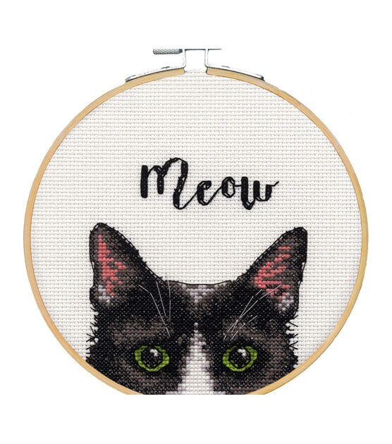 Dimensions 6" Meow Counted Cross Stitch Kit With Hoop, , hi-res, image 1