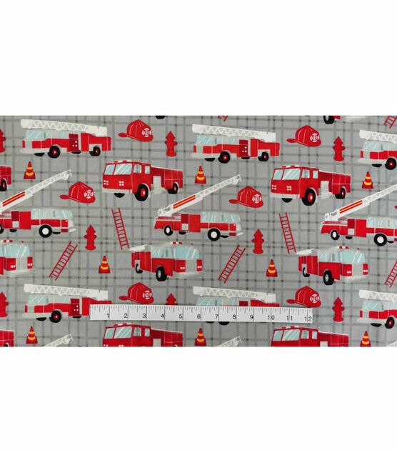 Fire Trucks on Plaid Nursery Flannel Fabric, , hi-res, image 4