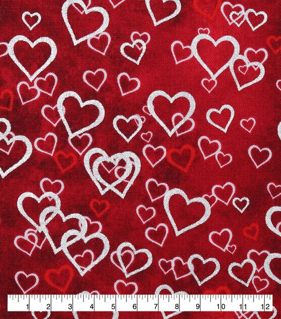 Foiled Falling Hearts Valentine's Day Cotton Fabric