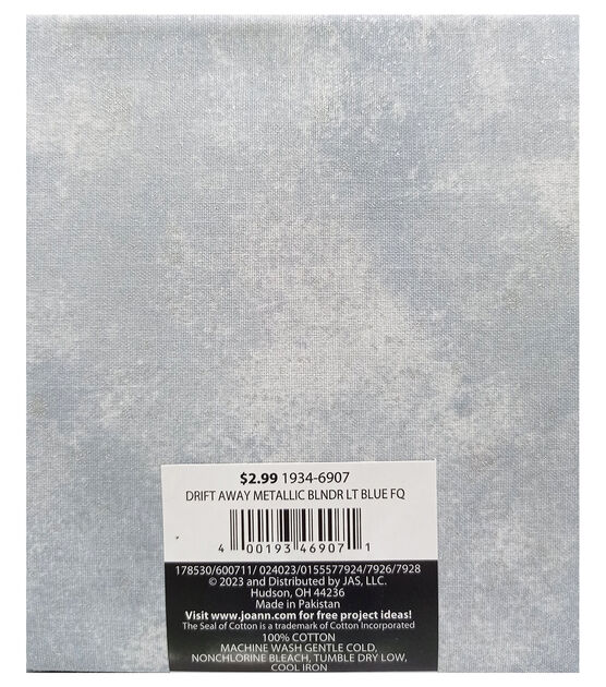 18" x 21" Light Blue Metallic Cotton Fabric Quarter by Keepsake Calico, , hi-res, image 2