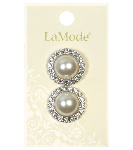 La Mode 13/16" Pearl With Rhinestone Shank Buttons 2pk