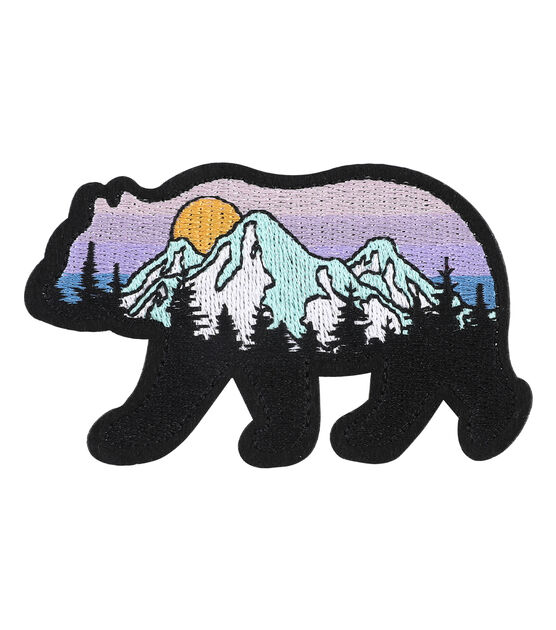 3.5" x 2.5" Mountains Bear Iron On Patch by hildie & jo, , hi-res, image 2