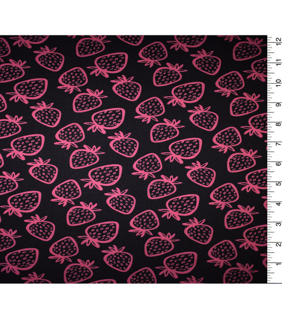 Pink Strawberries on Black Quilt Cotton Fabric by Quilter's Showcase
