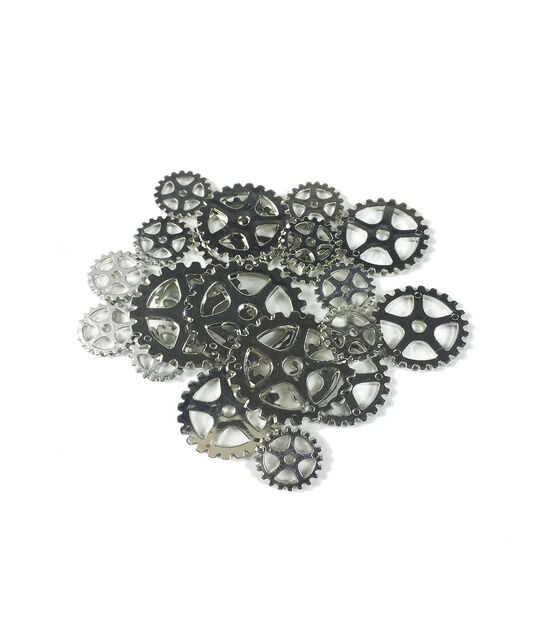 Steampunk 1 1/4" Silver Gears Buttons 20ct