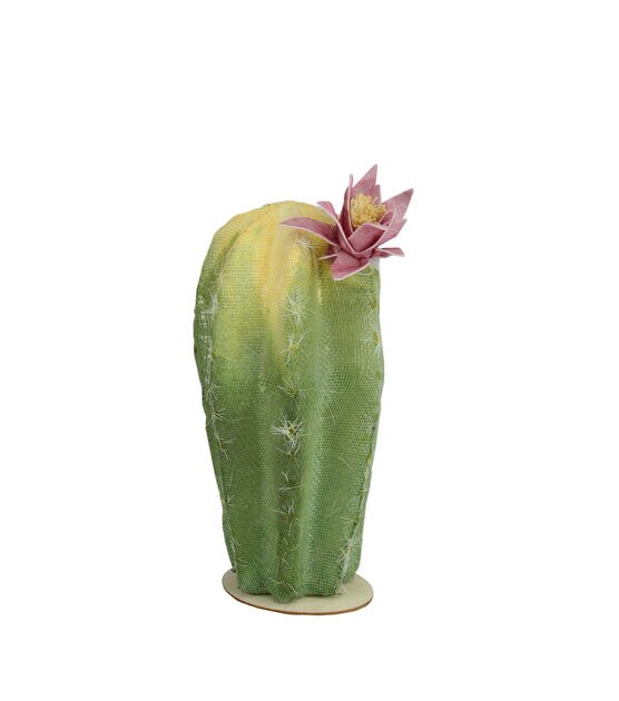 Northlight 8.5" Green and Yellow Cactus on Wooden Base with Flower