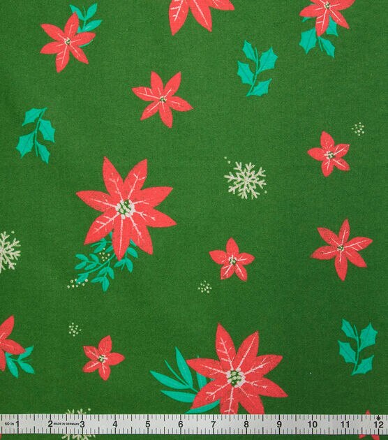 Modern Poinsettias on Green Super Snuggle Christmas Flannel Fabric