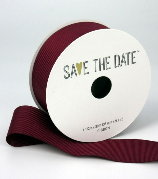 Save the Date 1.5" x 30' Cranberry Grosgrain Ribbon